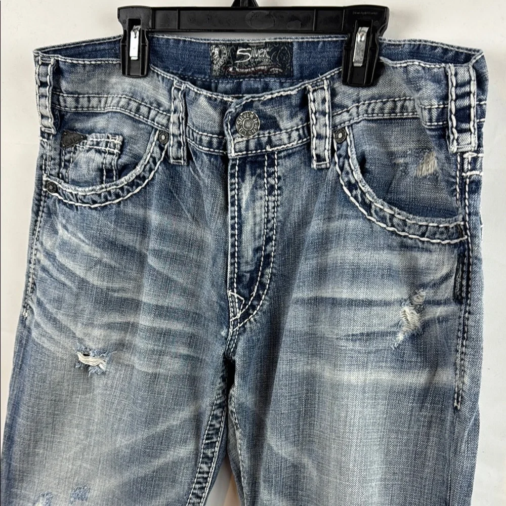 Silver‎ Co Men's Light Blue Nash straight-leg Distressed Jeans Size 34